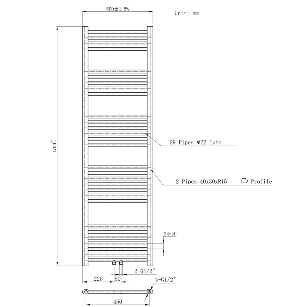 BELRAD Badkamer radiator – Middenaansluiting