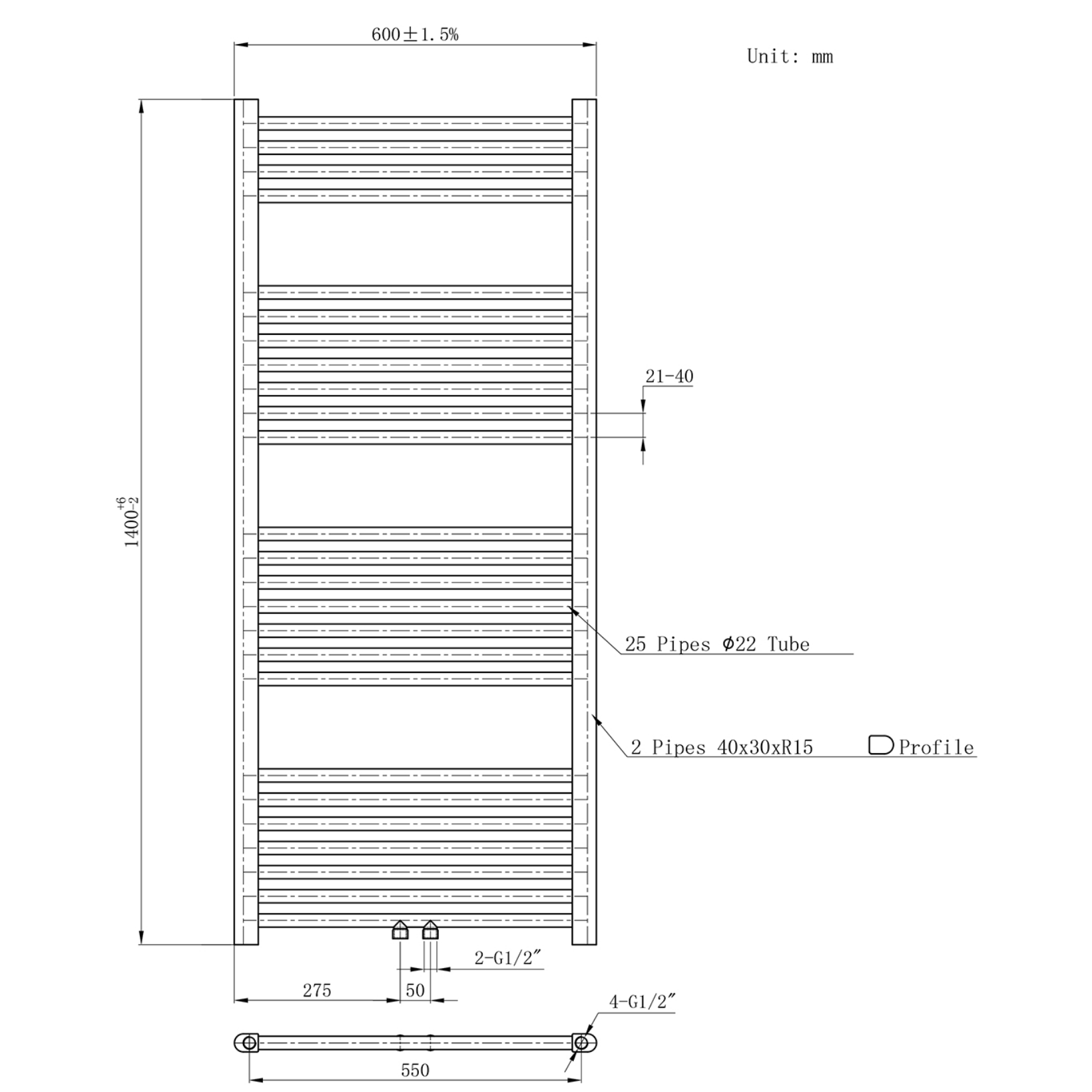 BELRAD Badkamer radiator – Middenaansluiting