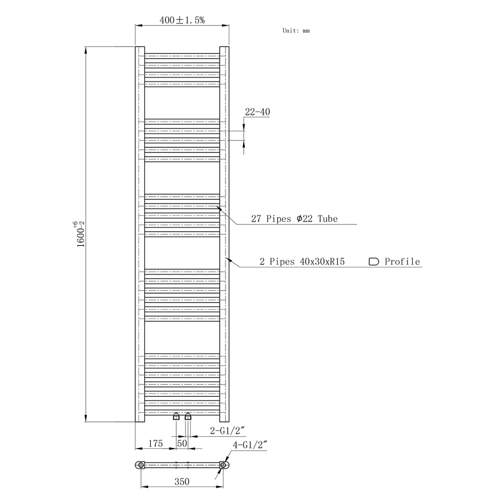 BELRAD Badkamer radiator – Middenaansluiting