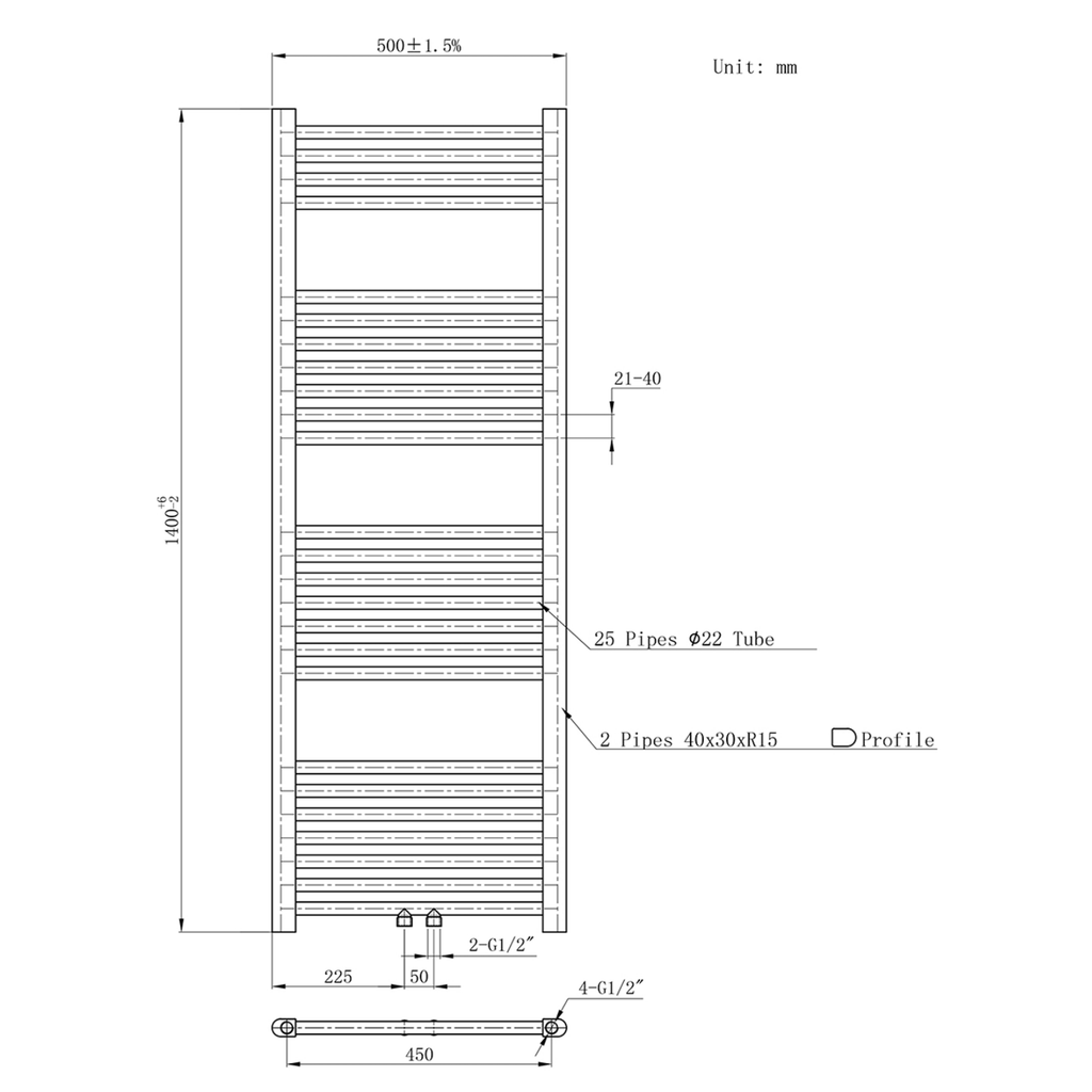 BELRAD Badkamer radiator – Middenaansluiting