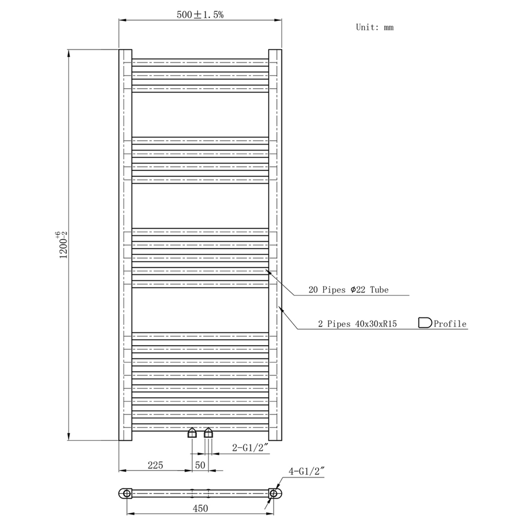 BELRAD Badkamer radiator – Middenaansluiting