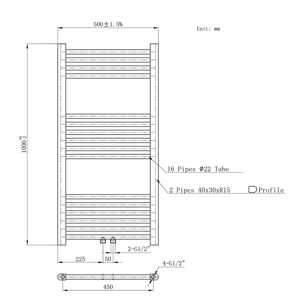 BELRAD Badkamer radiator – Middenaansluiting