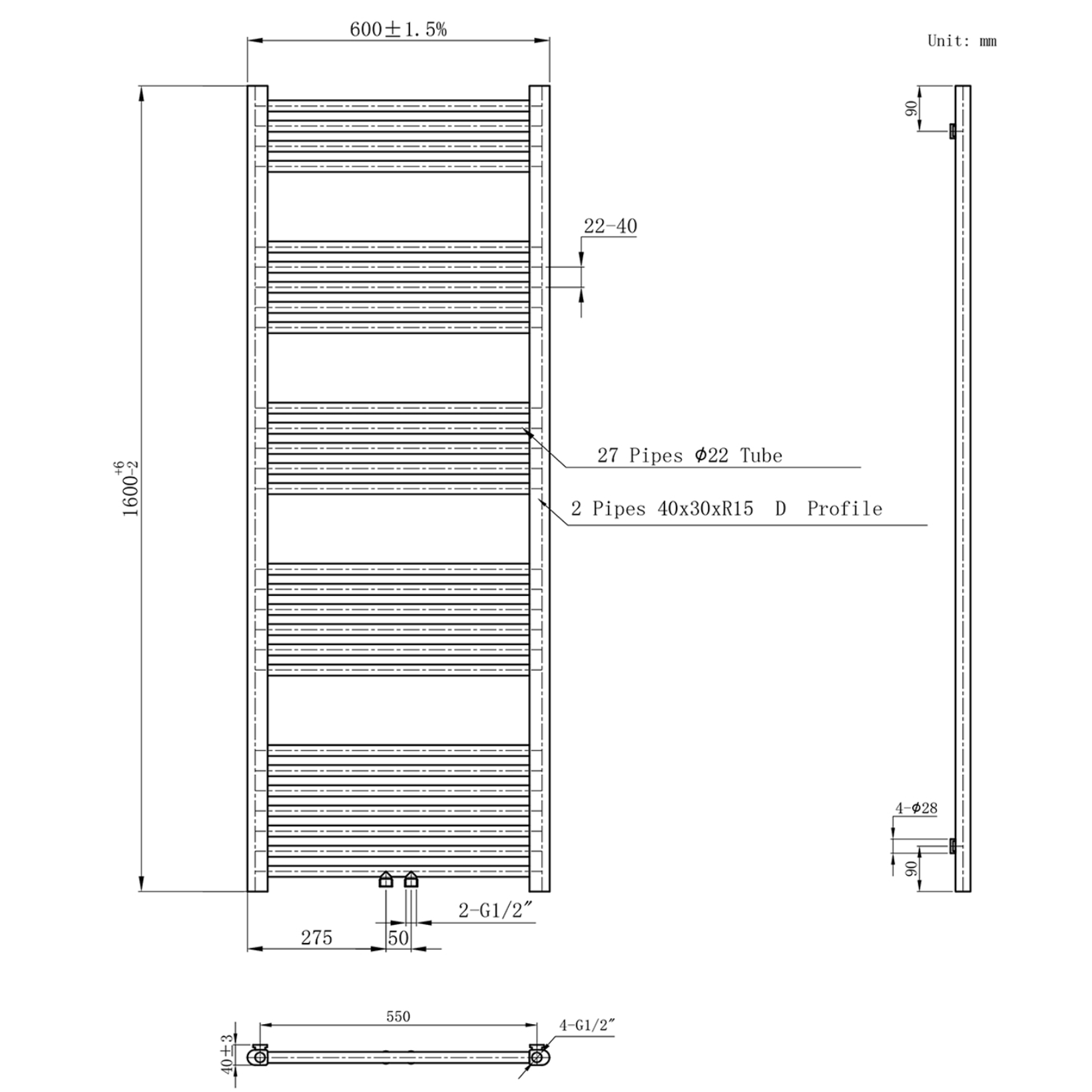 BELRAD Badkamer radiator – Middenaansluiting