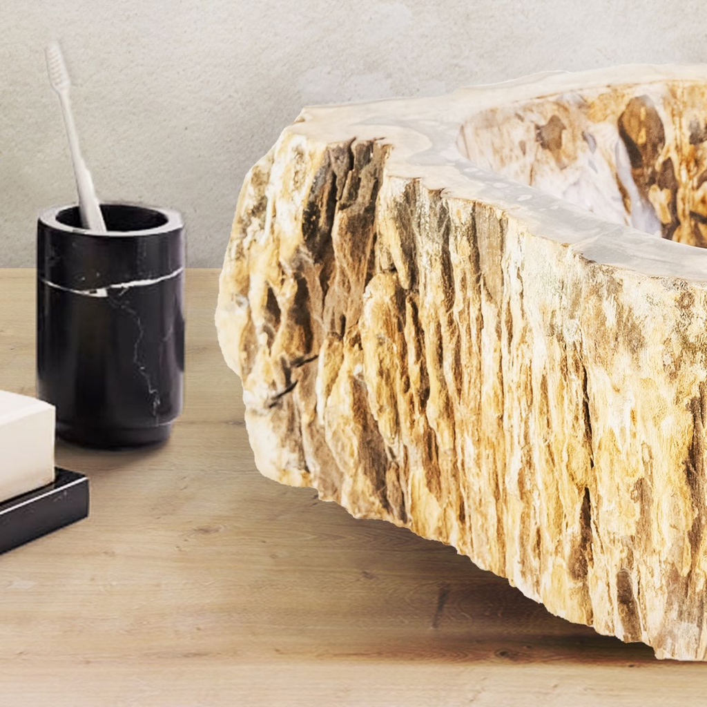 ALONI Waskom Fossiel Hout – Natuursteen