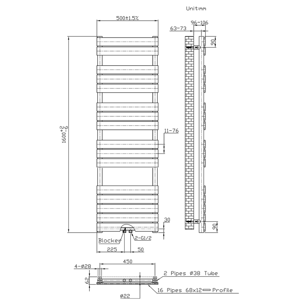 BELRAD Badkamer radiator – Middenaansluiting