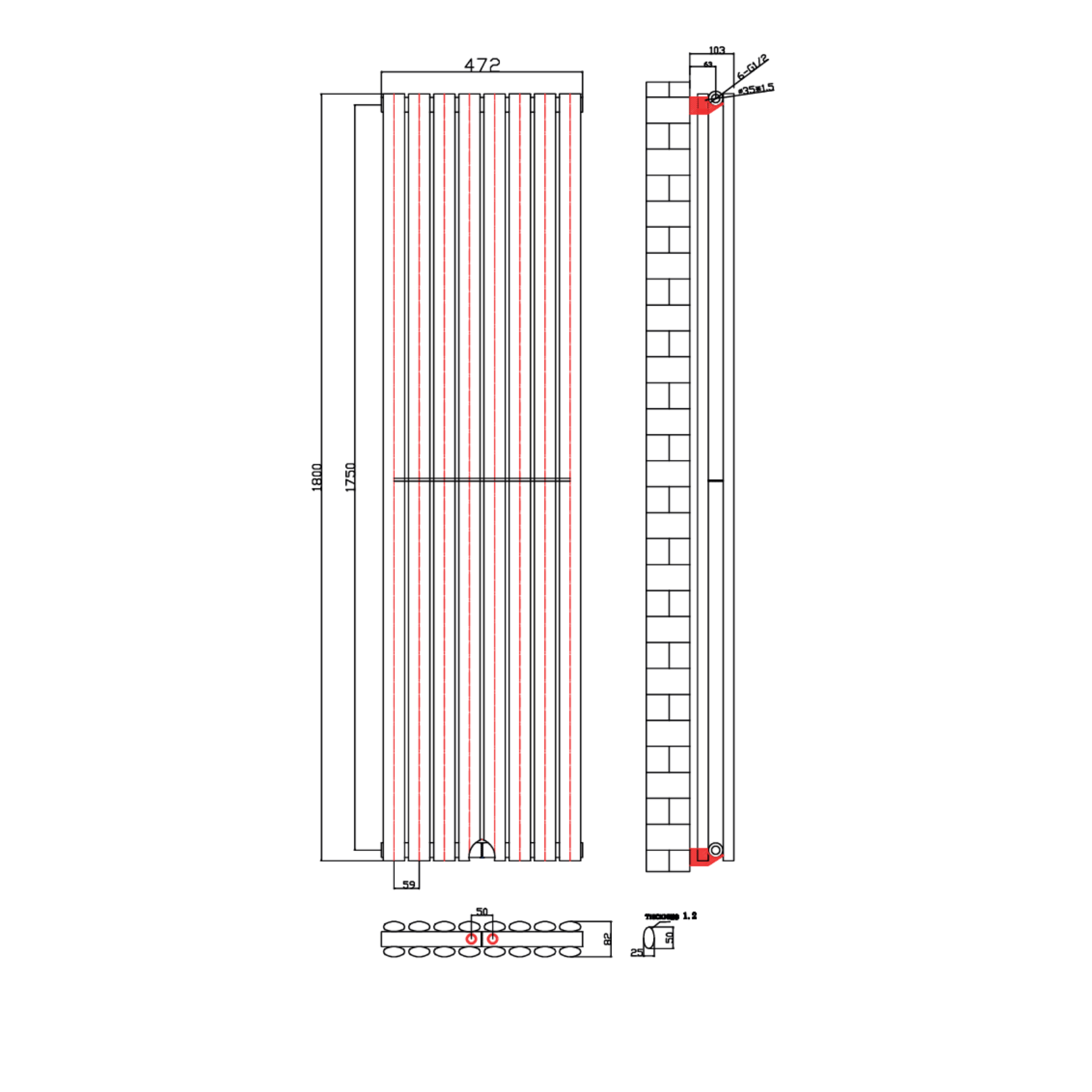 BELRAD Verticale designradiator ovaal dubbel Secundaire afbeelding