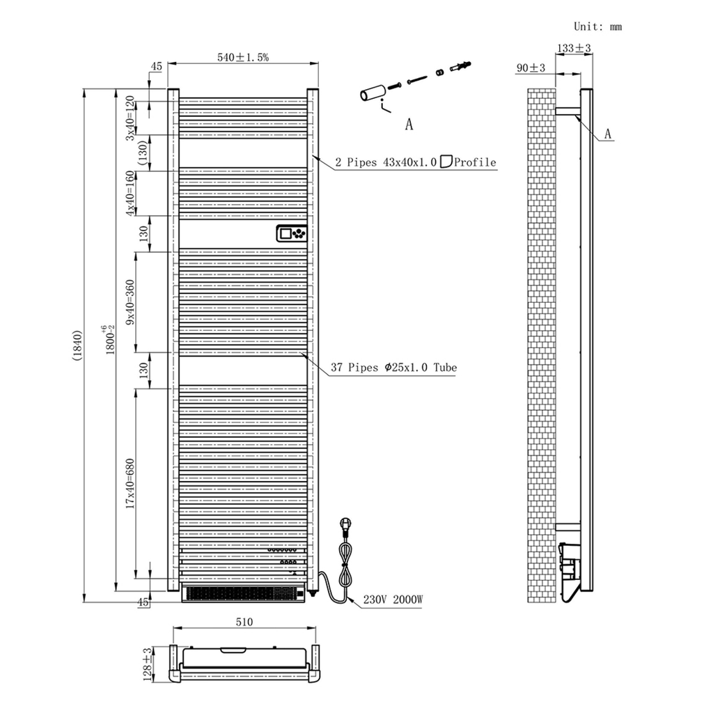BELRAD Badkamer radiator elektrisch – Programmeerbare thermostaat + Blower