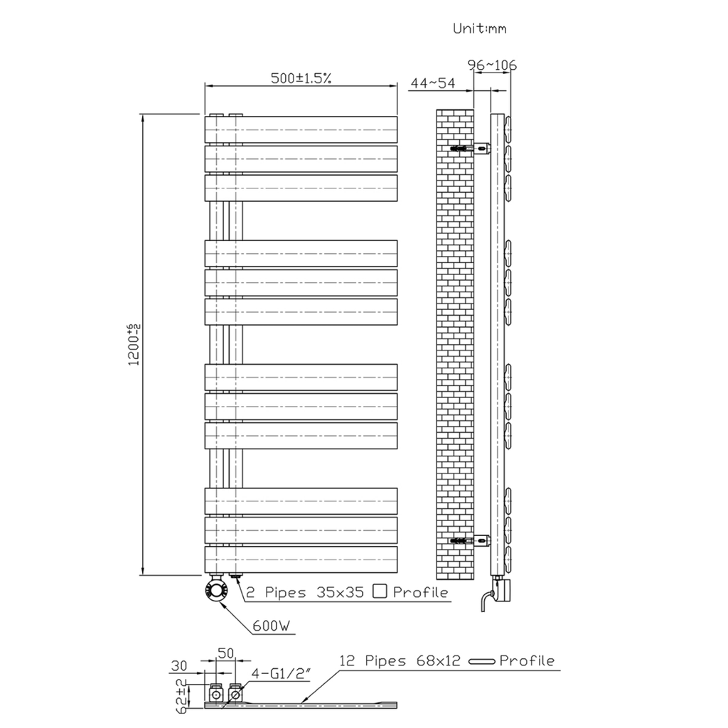 BELRAD Badkamer radiator elektrisch – Linksaansluiting/Combi