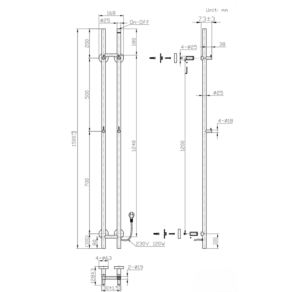 BELRAD Badkamer radiator staafmodel elektrisch – Dubbel