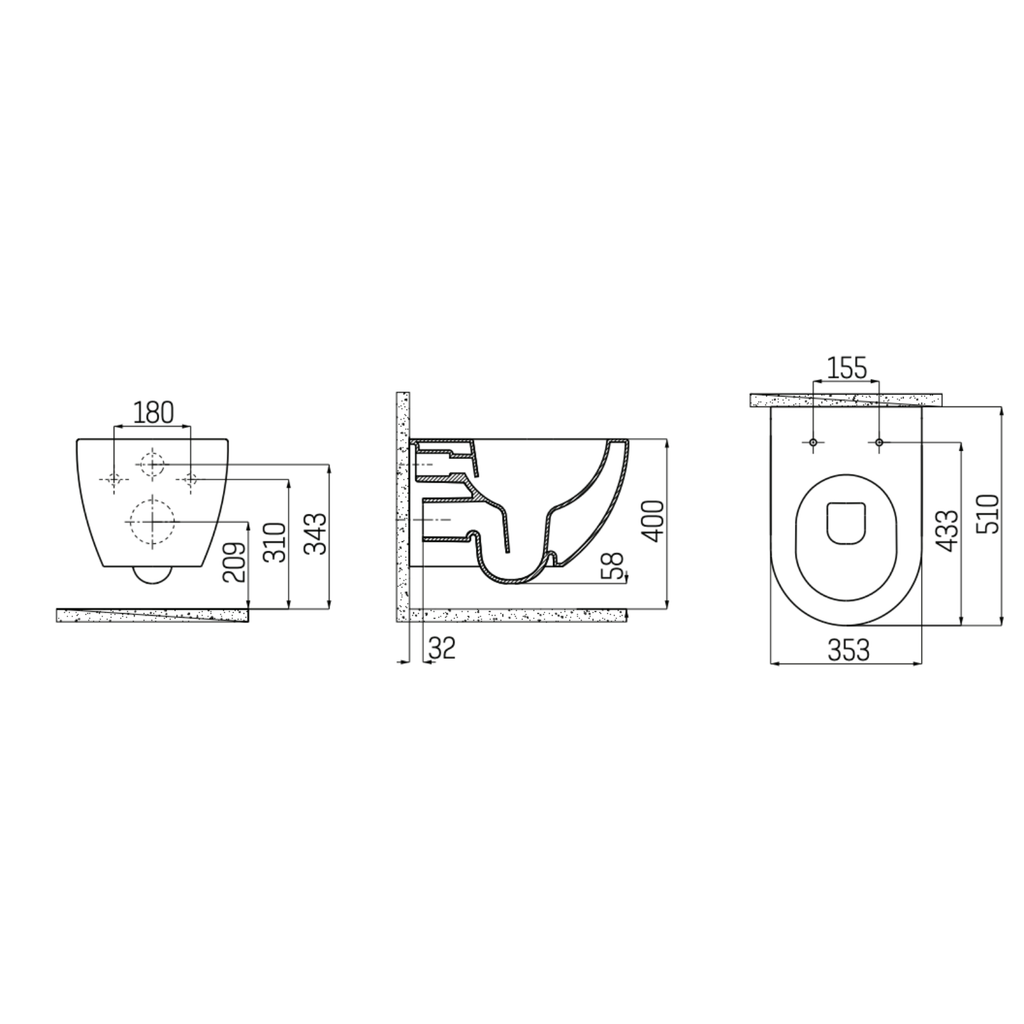 Creavit Rimoff hangtoilet / ophang WC met RVS sproeier (bidet) – enkel koud water