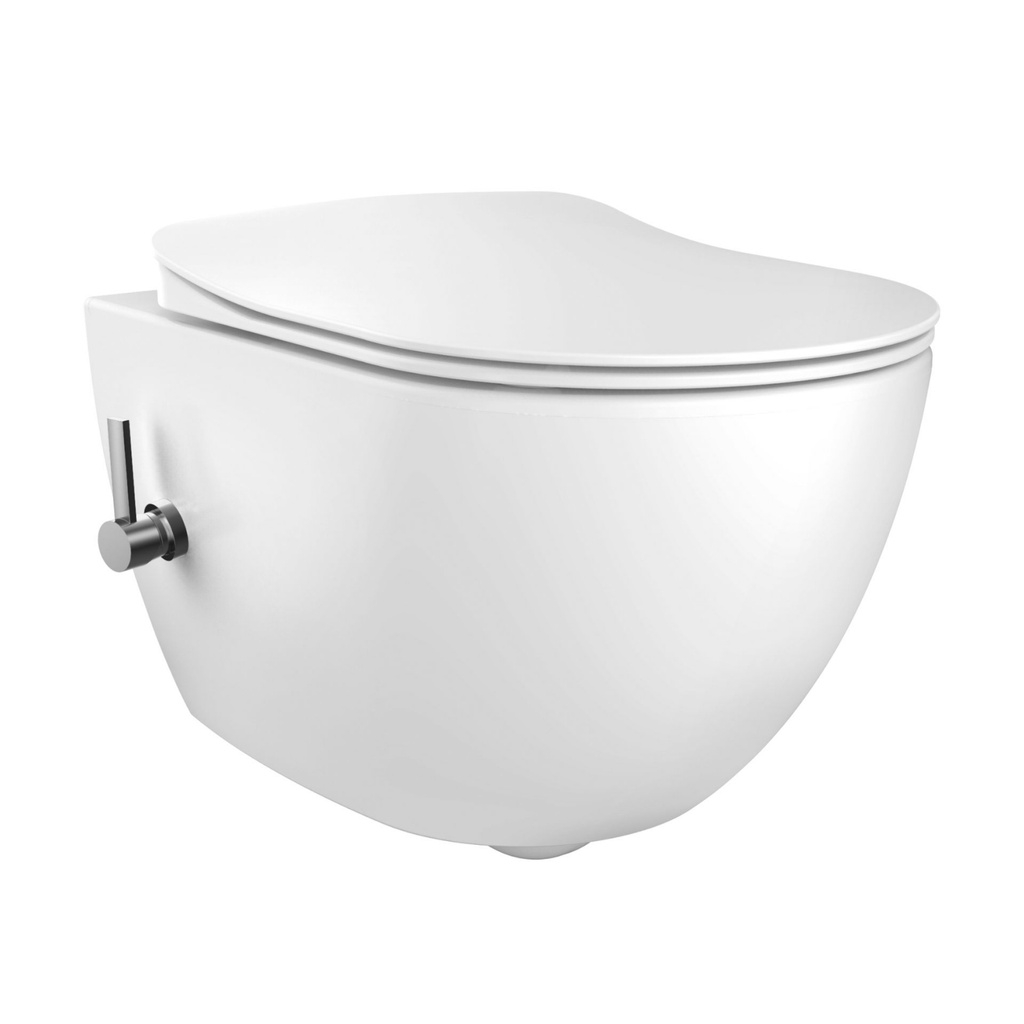 Creavit Rimoff hangtoilet / ophang WC met RVS sproeier (bidet) – koud & warm water