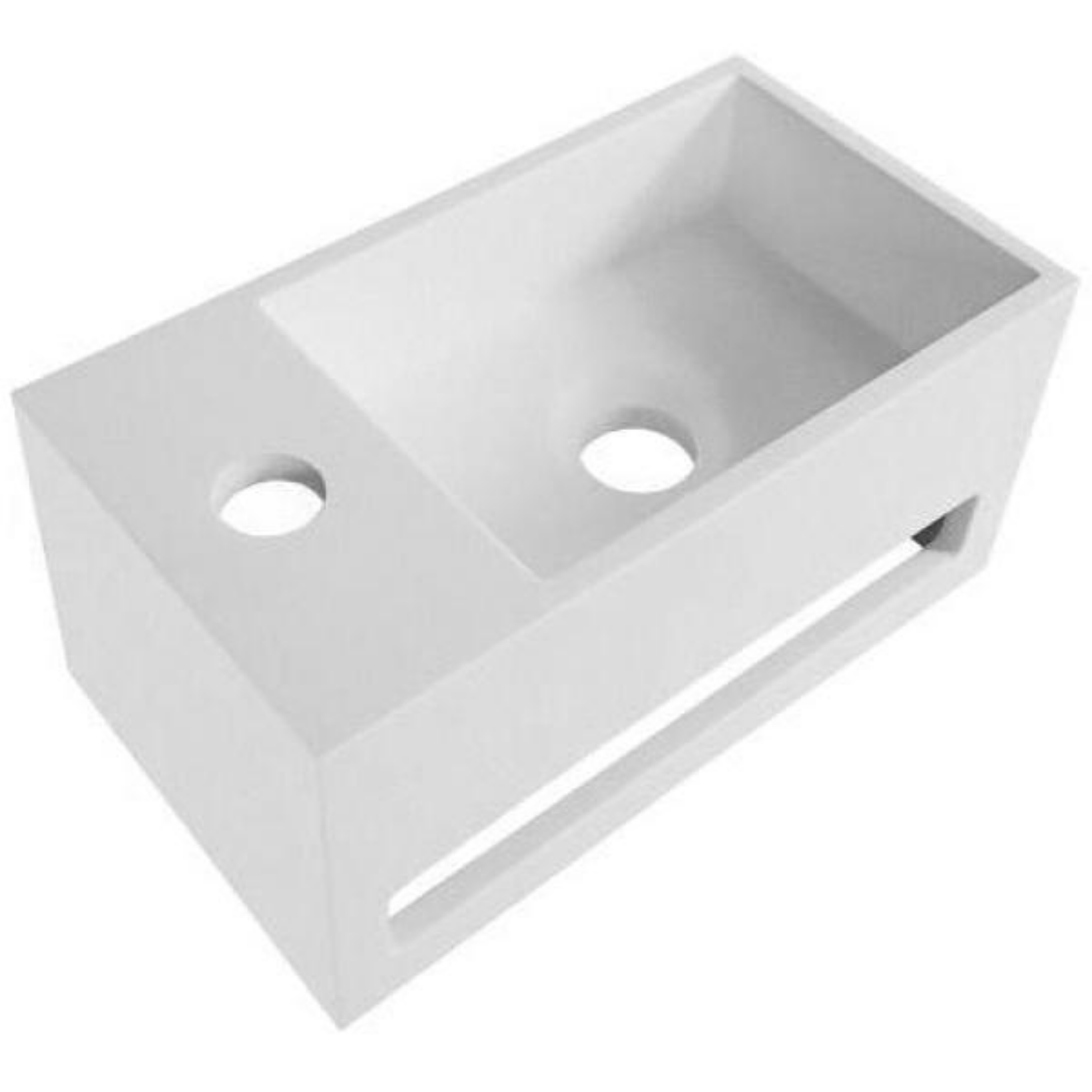 Solid Surface Wastafel met Handdoekhouder – Kraangat Links Hoofdafbeelding