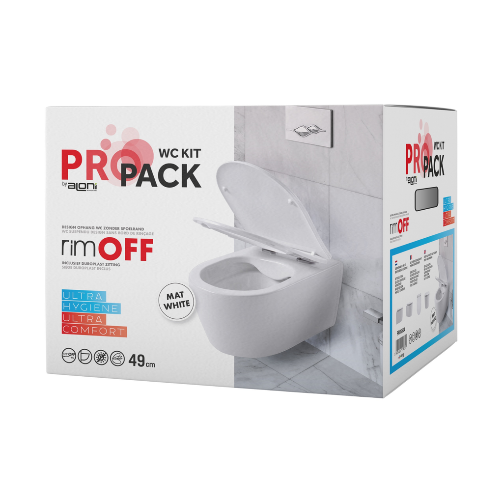 Aloni Pro hangtoilet / ophang WC – randloos – met zitting – compact 49 cm