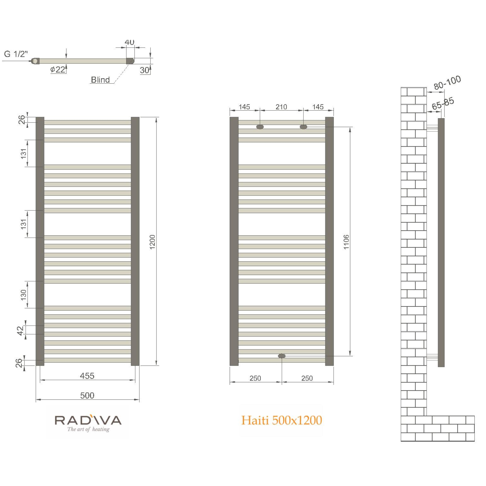 Radiva Haiti Radiator 500 x 1200mm Secundaire afbeelding