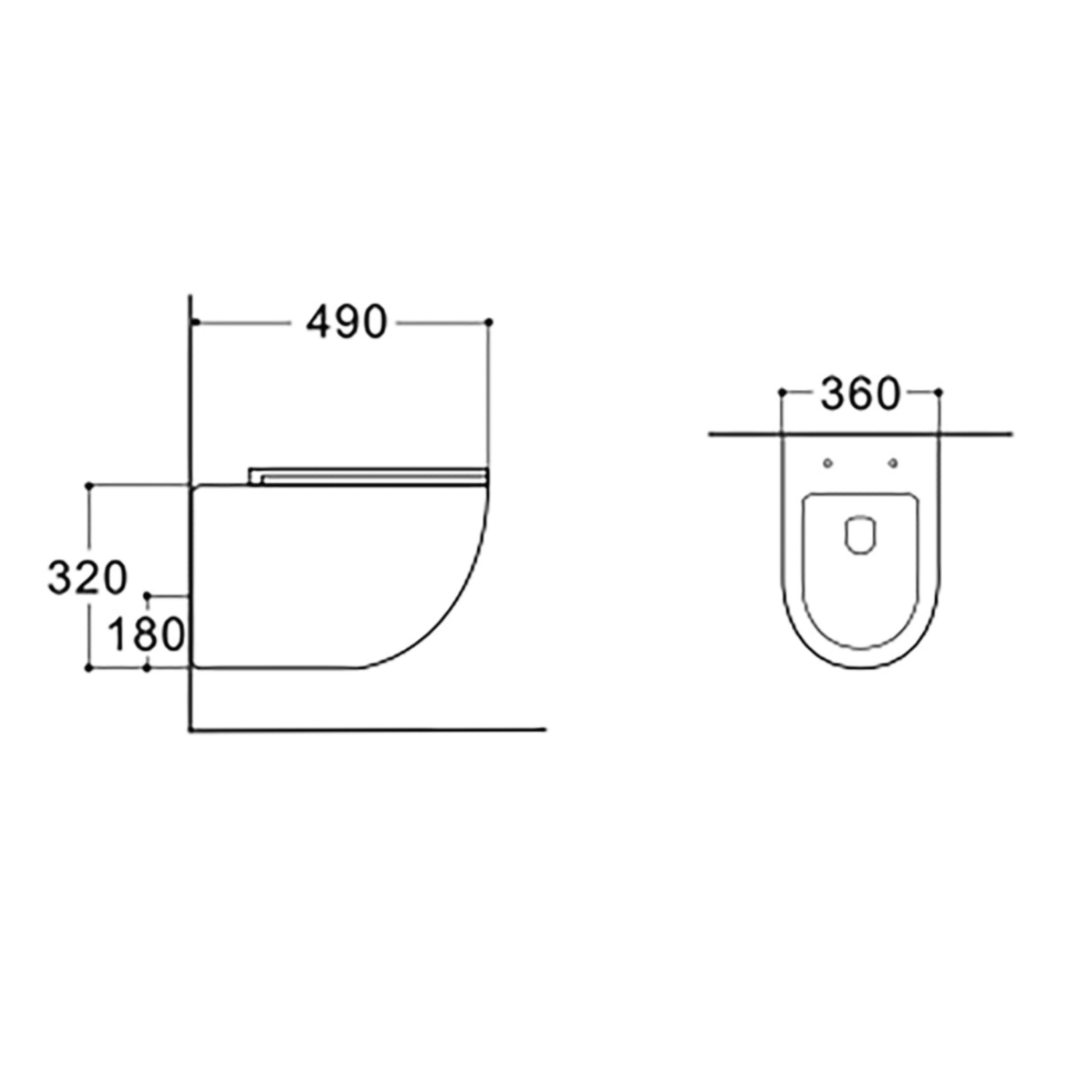 Aloni Pro hangtoilet / ophang WC – tornado flush – randloos – met zitting – compact 49 cm