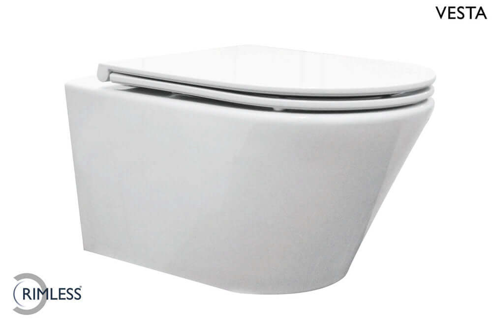 Vesta wandcloset rimless met Flatline toiletzitting softclose en quick release glans wit Secundaire afbeelding