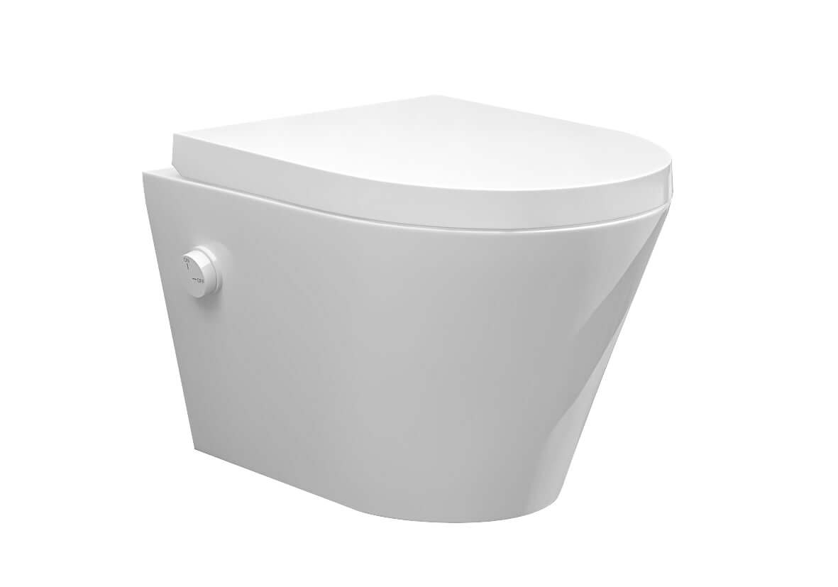 Vesta wandcloset rimless met bidetkraan koud water met Vesta toiletzitting glans wit Hoofdafbeelding