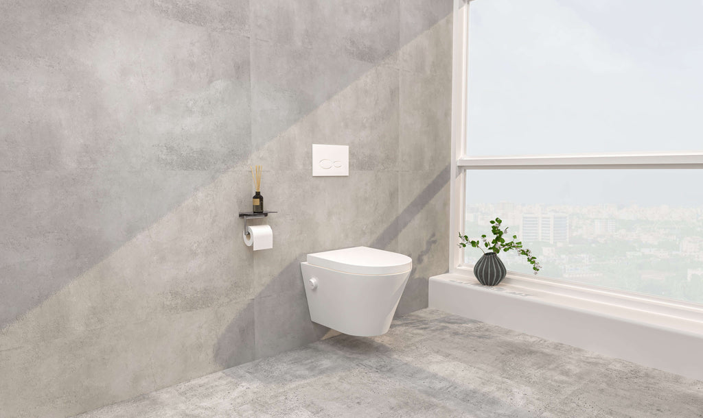 Vesta wandcloset rimless met bidetkraan koud water met Vesta toiletzitting mat wit