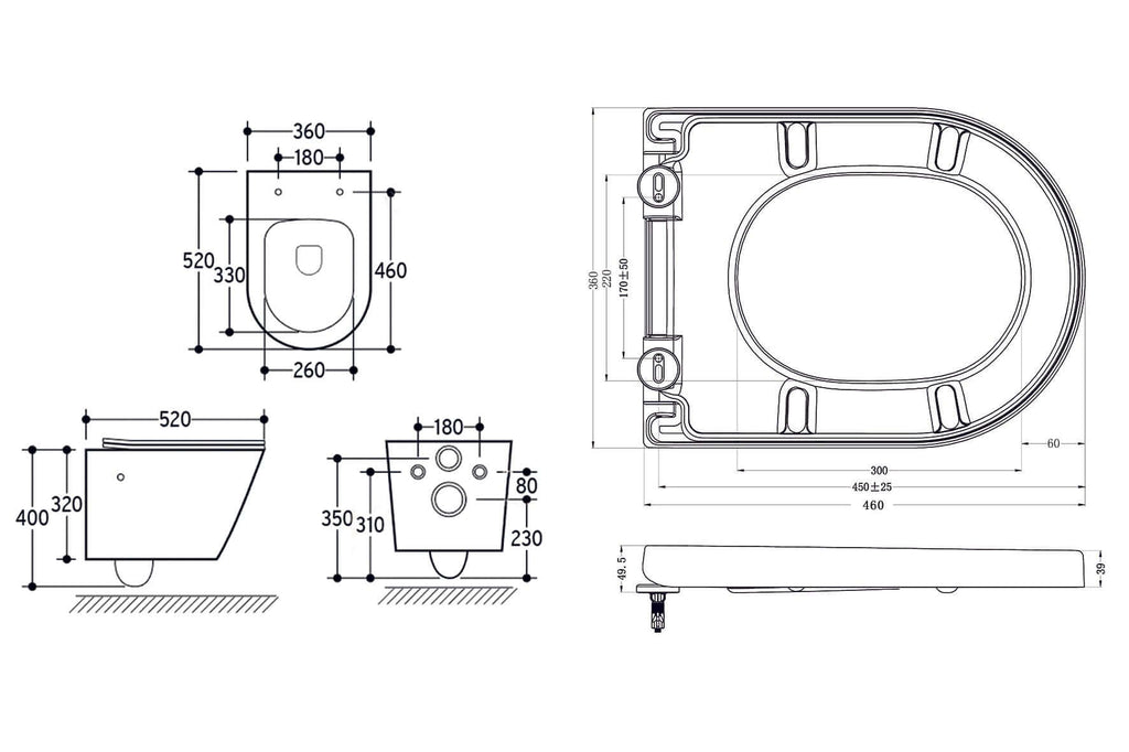 Vesta wandcloset rimless met bidetkraan koud water met Vesta toiletzitting mat wit