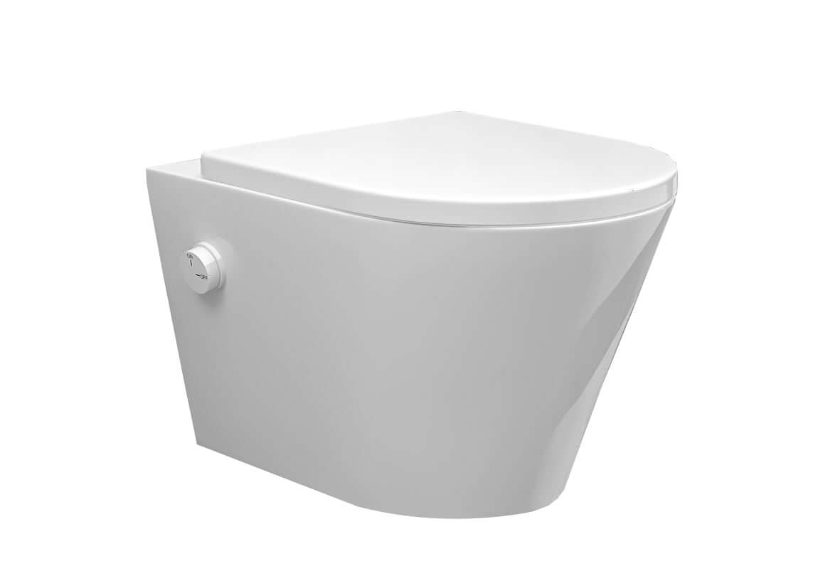 Vesta wandcloset rimless met bidetkraan koud water met Shade slim toiletzitting glans wit Hoofdafbeelding