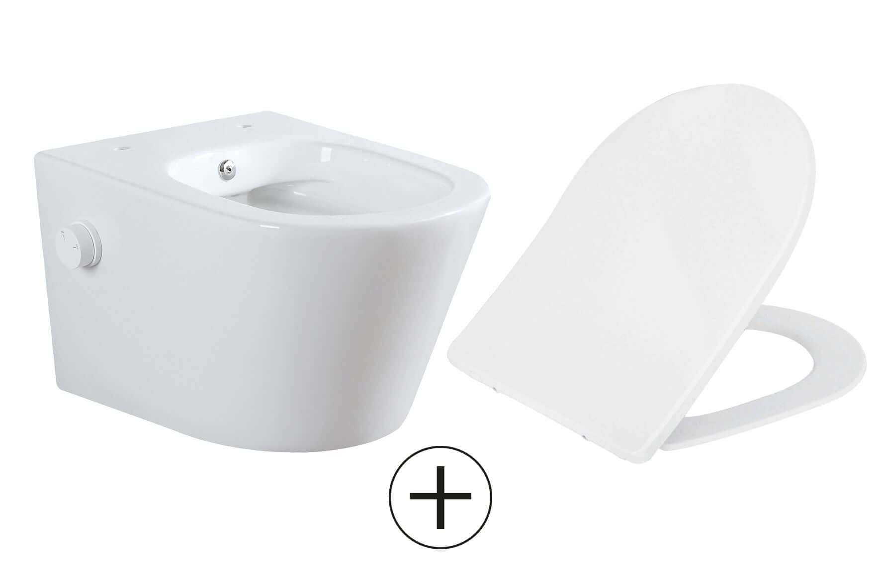 Vesta wandcloset rimless met bidetkraan koud water met Shade slim toiletzitting glans wit Secundaire afbeelding