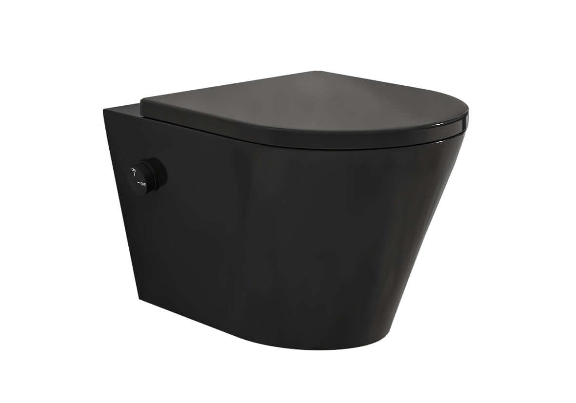 Vesta wandcloset rimless met bidetkraan koud water met Shade slim toiletzitting mat zwart Hoofdafbeelding