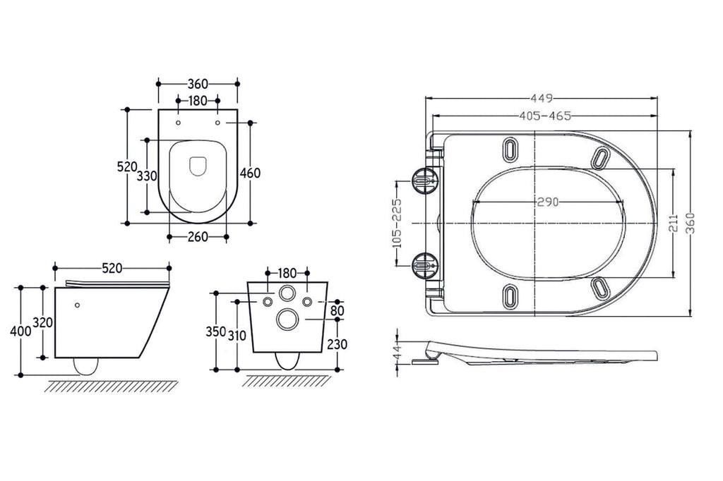 Vesta wandcloset rimless met bidetkraan koud water met Shade slim toiletzitting mat zwart