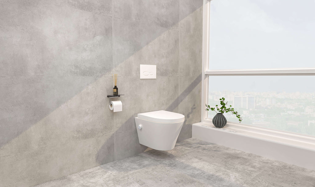 Vesta wandcloset rimless met bidetkraan warm koud water met Vesta toiletzitting glans wit