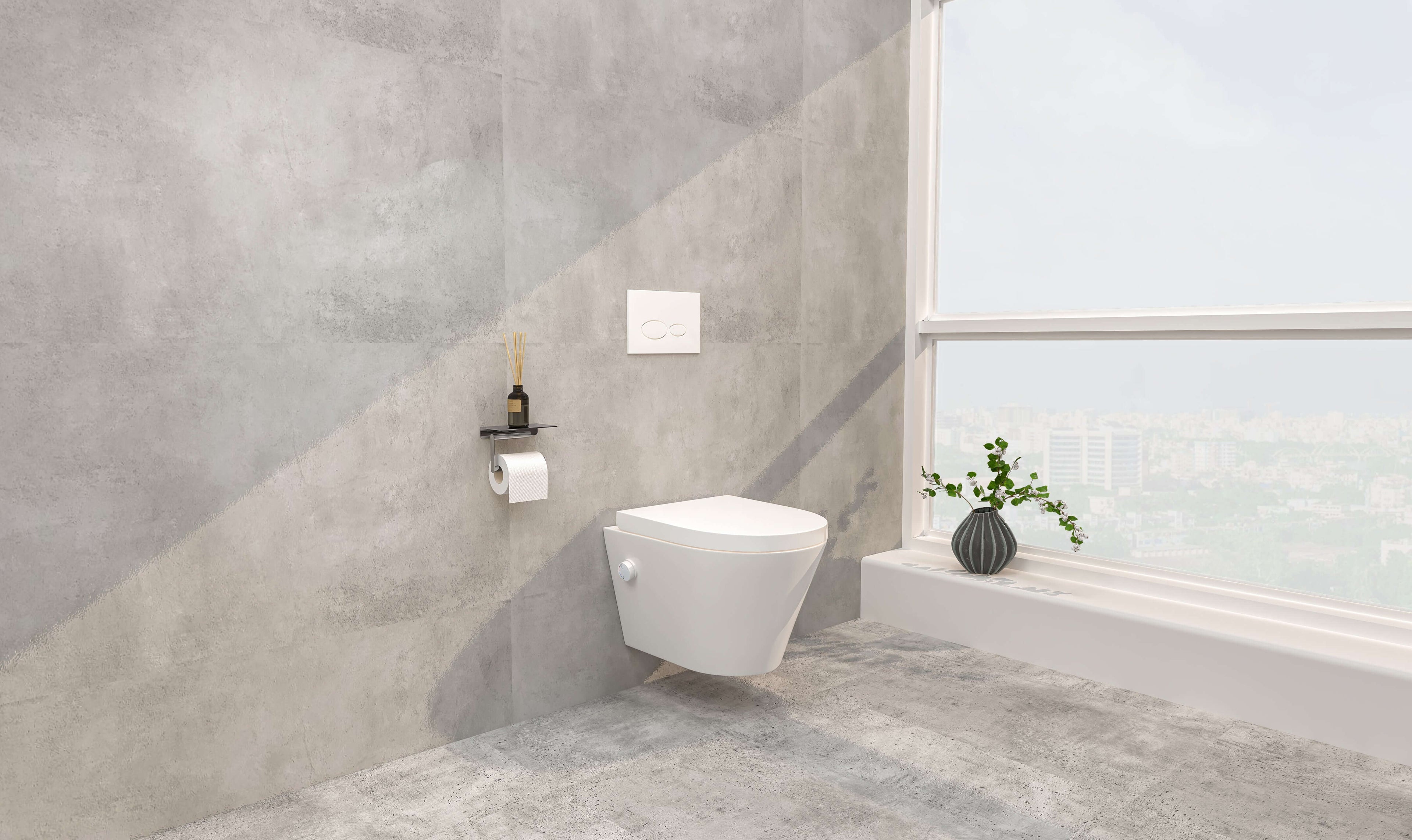 Vesta wandcloset rimless met bidetkraan warm koud water met Vesta toiletzitting glans wit