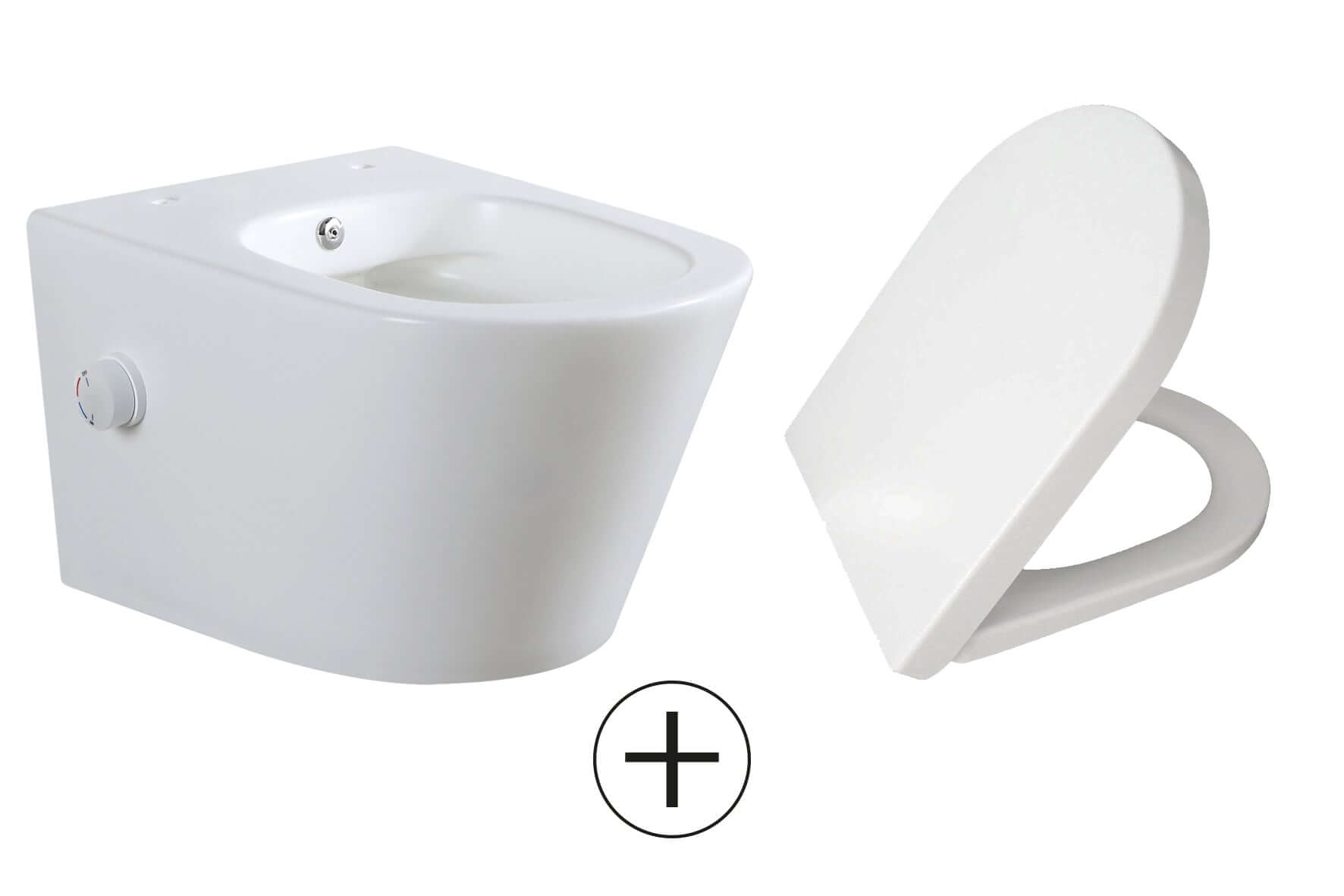 Vesta wandcloset rimless met bidetkraan warm koud water met Vesta toiletzitting mat wit Secundaire afbeelding