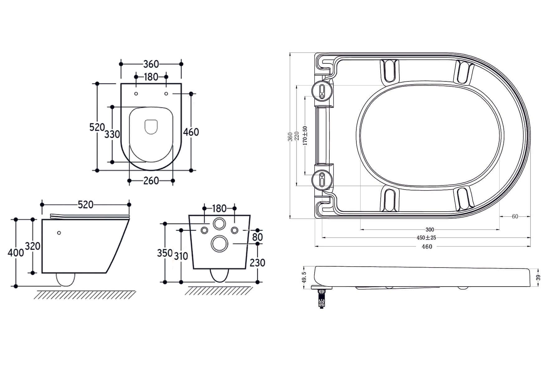 Vesta wandcloset rimless met bidetkraan warm koud water met Vesta toiletzitting mat wit