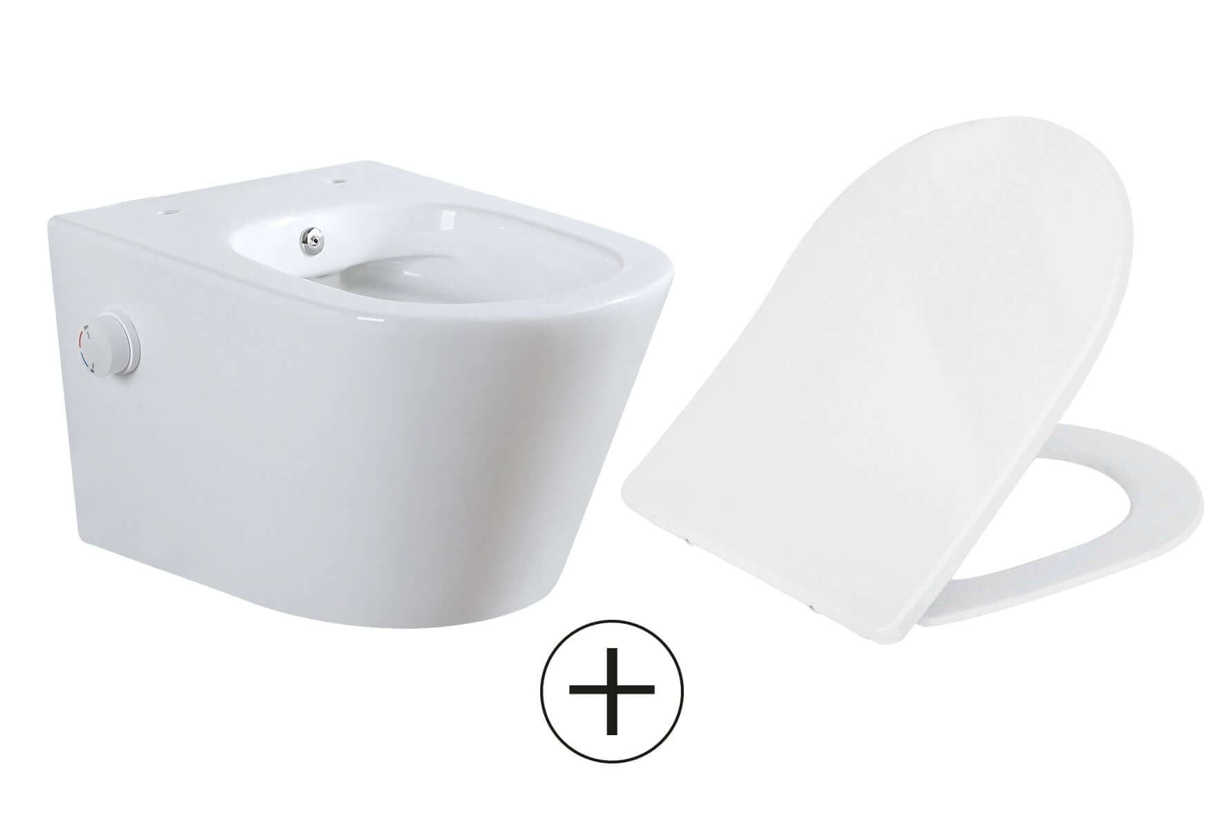 Vesta wandcloset rimless met bidetkraan warm koud water met Shade slim toiletzitting glans wit Secundaire afbeelding