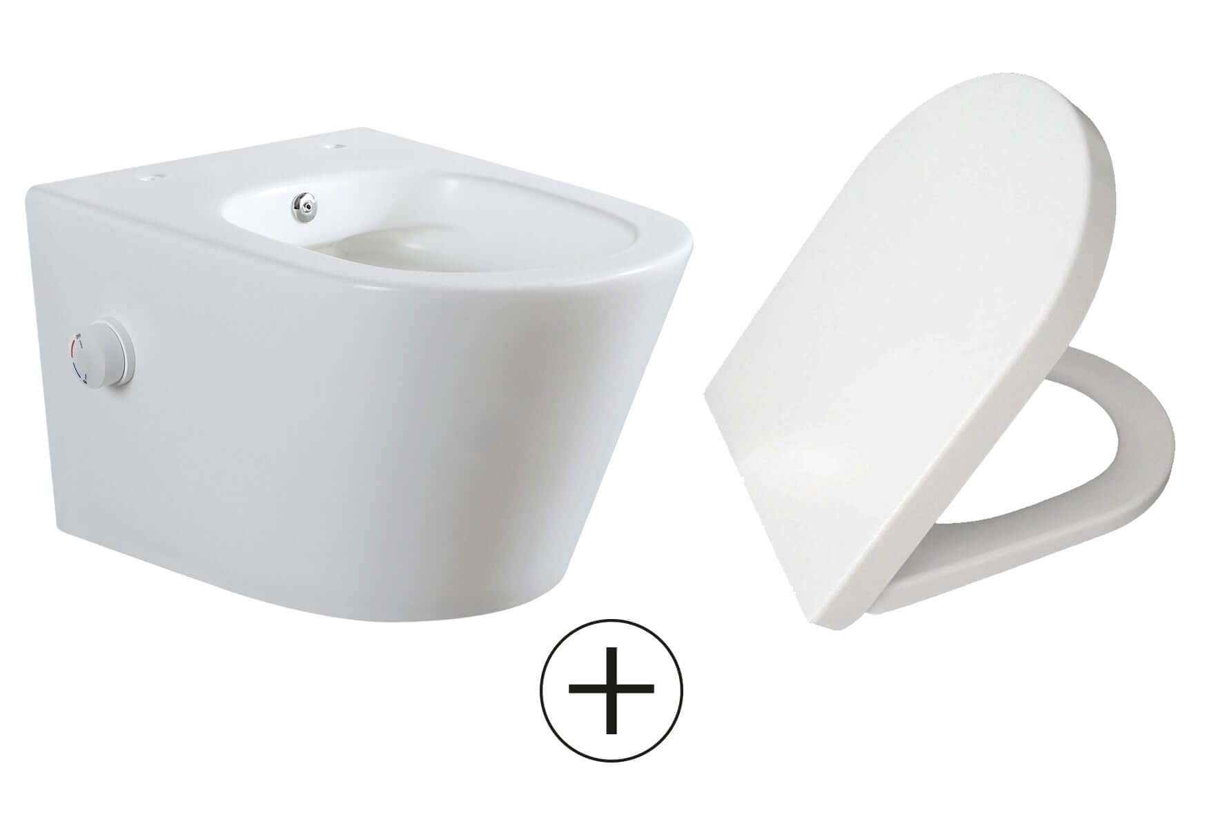 Vesta wandcloset rimless met bidetkraan warm koud water met Shade slim toiletzitting mat wit Secundaire afbeelding