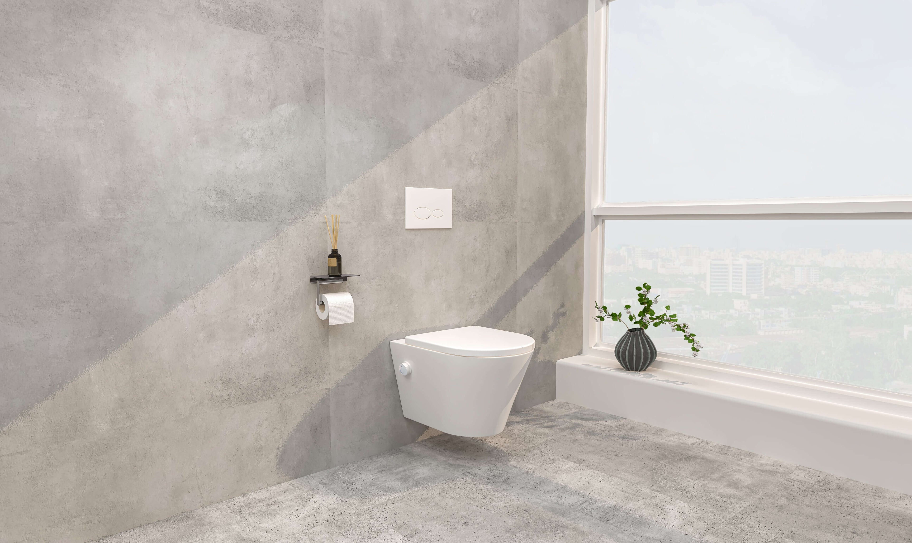 Vesta wandcloset rimless met bidetkraan warm koud water met Shade slim toiletzitting mat wit