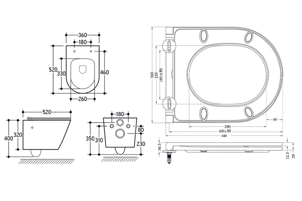 Vesta wandcloset rimless met bidetkraan warm koud water met Flatline toiletzitting glans wit
