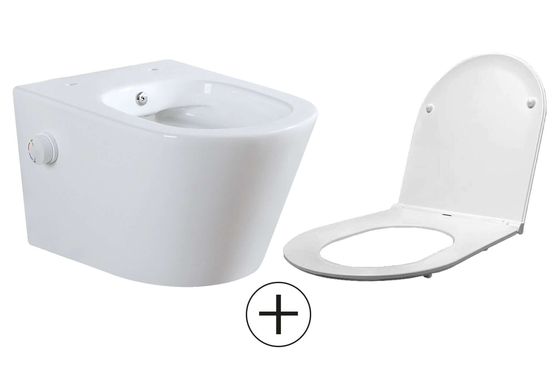 Vesta wandcloset rimless met bidetkraan warm koud water met Flatline toiletzitting glans wit Secundaire afbeelding