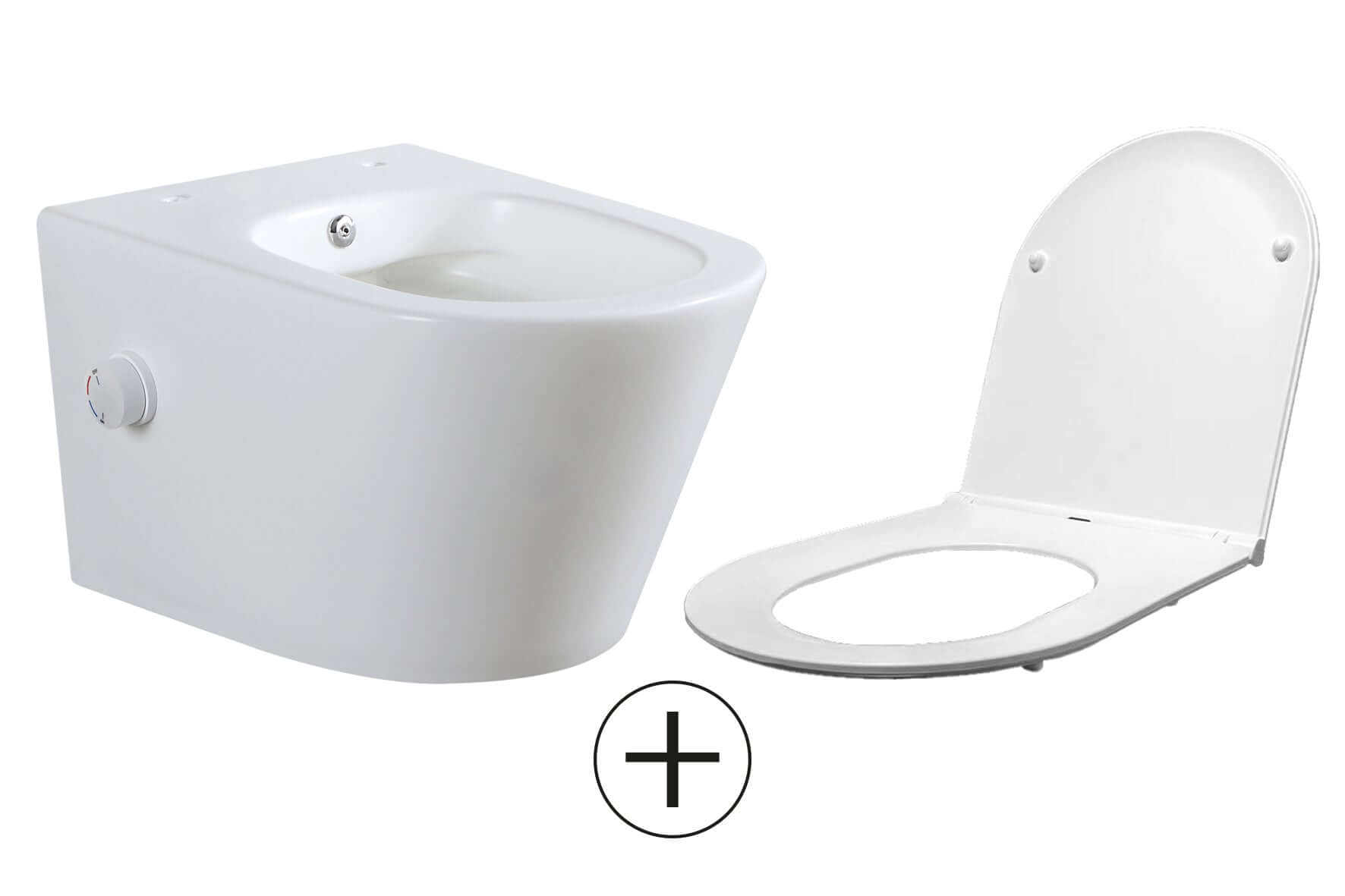 Vesta wandcloset rimless met bidetkraan warm koud water met Flatline toiletzitting mat wit Secundaire afbeelding