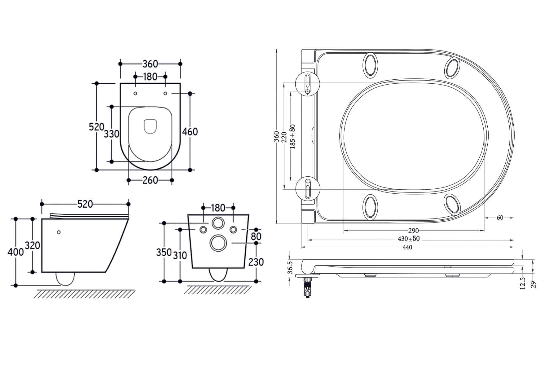 Vesta wandcloset rimless met bidetkraan warm koud water met Flatline toiletzitting mat wit