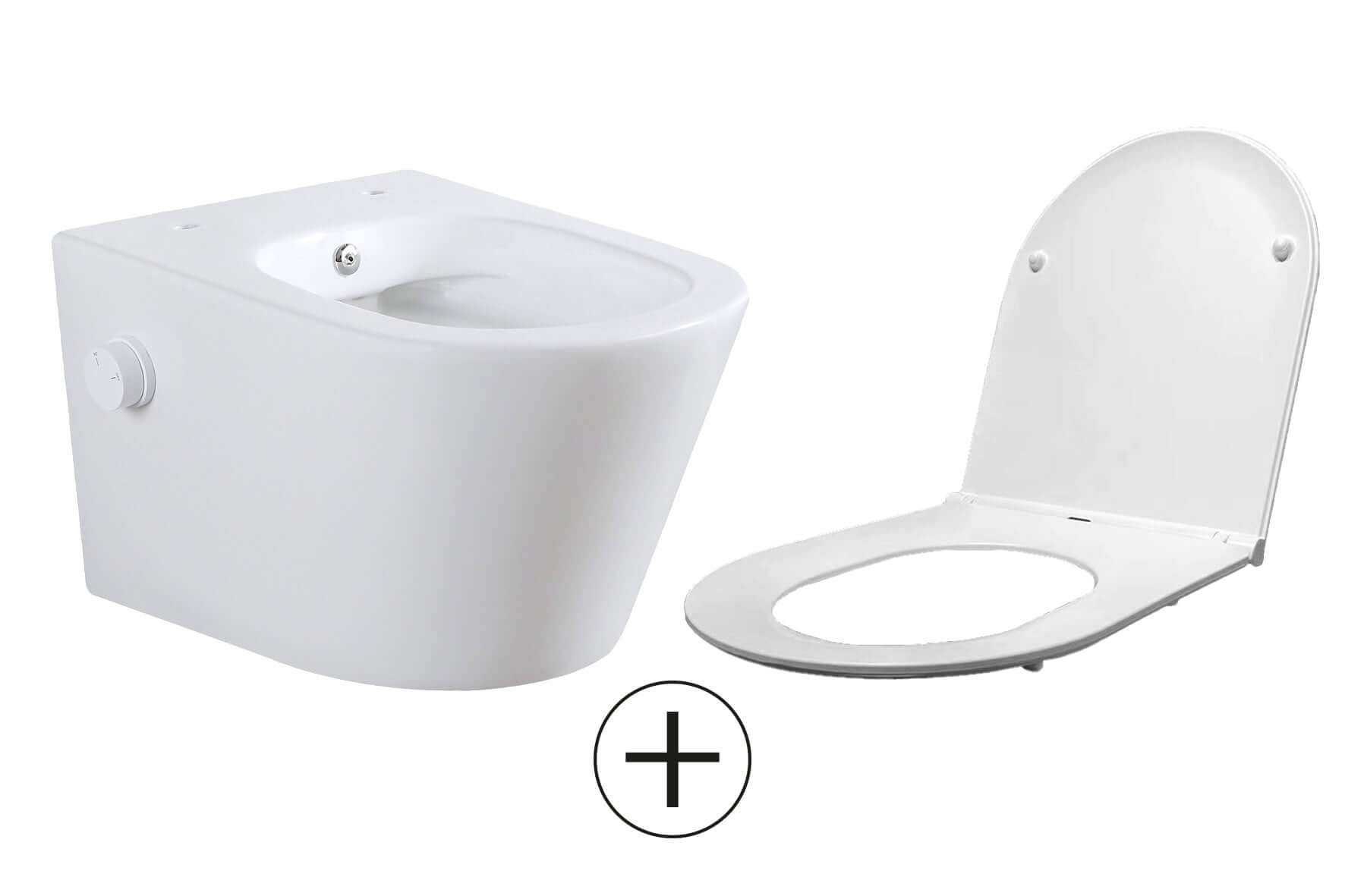Vesta wandcloset rimless met bidetkraan koud water met Flatline toiletzitting mat wit Secundaire afbeelding