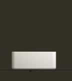 Link Design Wastafel Wiesbaden in wit, rechthoekig keramisch ontwerp op een donkere achtergrond.