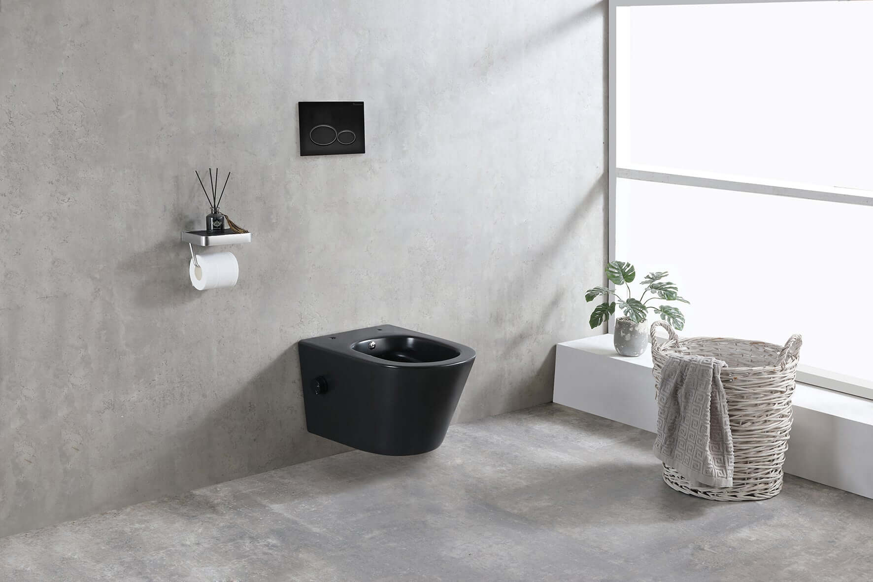 Vesta wandcloset rimless met bidetkraan koud water mat zwart Secundaire afbeelding