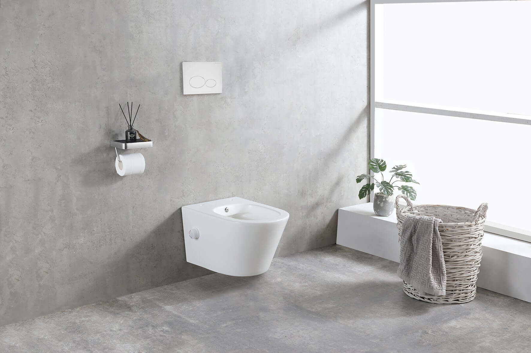 Vesta wandcloset rimless met bidetkraan warm en koud water mat wit Secundaire afbeelding
