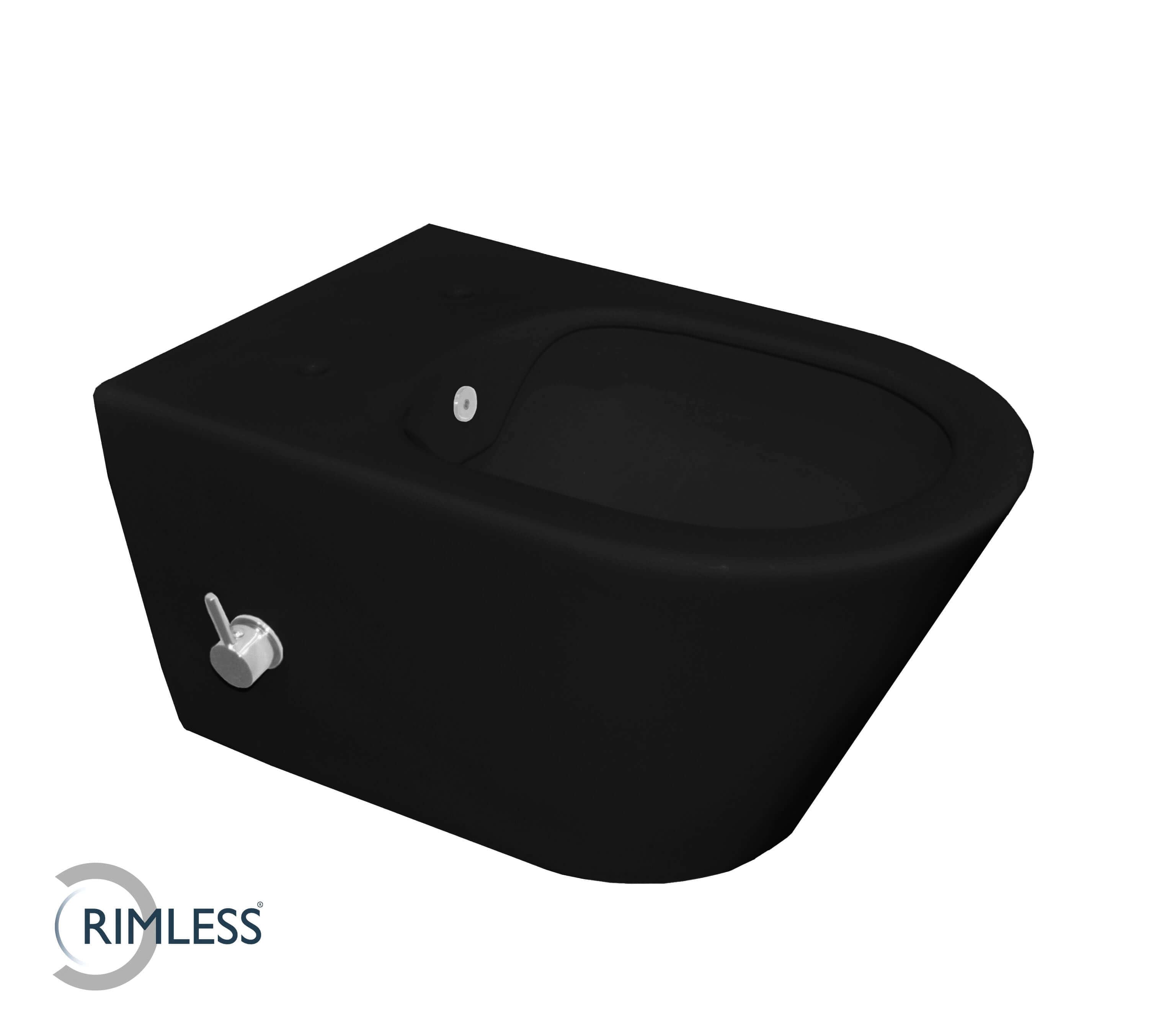 Stereo wandcloset rimless met bidetkraan koudwater mat zwart Hoofdafbeelding