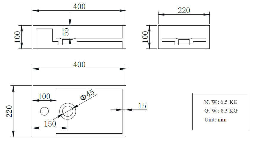 Solid Surface Fontein Wiesbaden 40X22X10 Cm (Links)