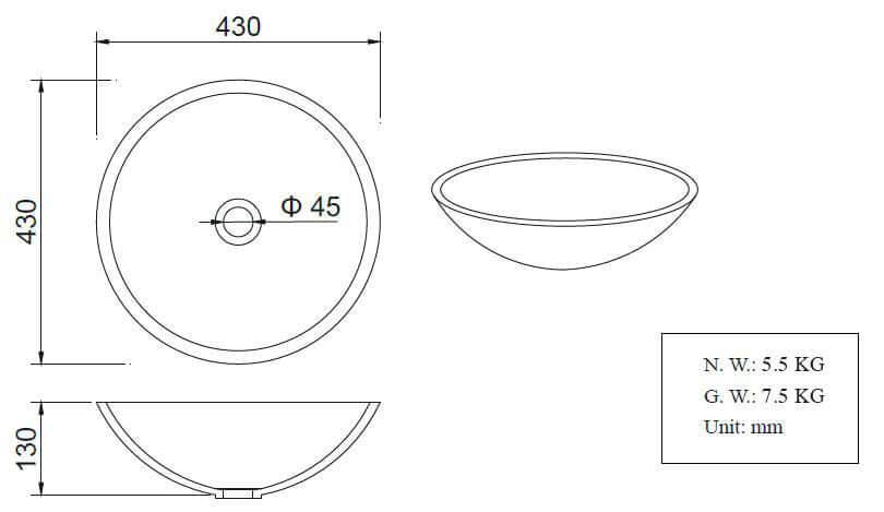Opzetmontage Solid Surface Fontein Wiesbaden Rond 43X43X13 Cm