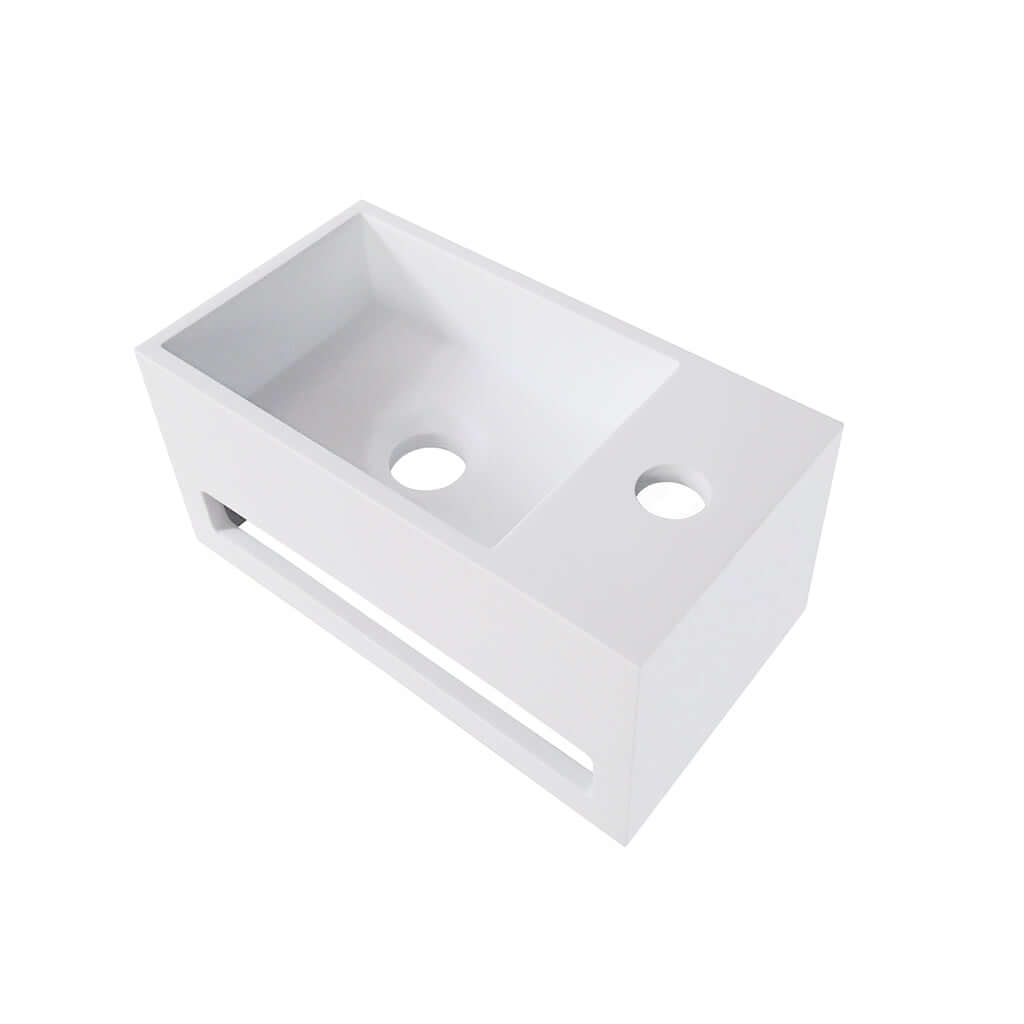 Solid Surface Fontein met Handdoekhouder Wiesbaden (Kraangat Rechts) 35,6X20,3X15,9 Cm