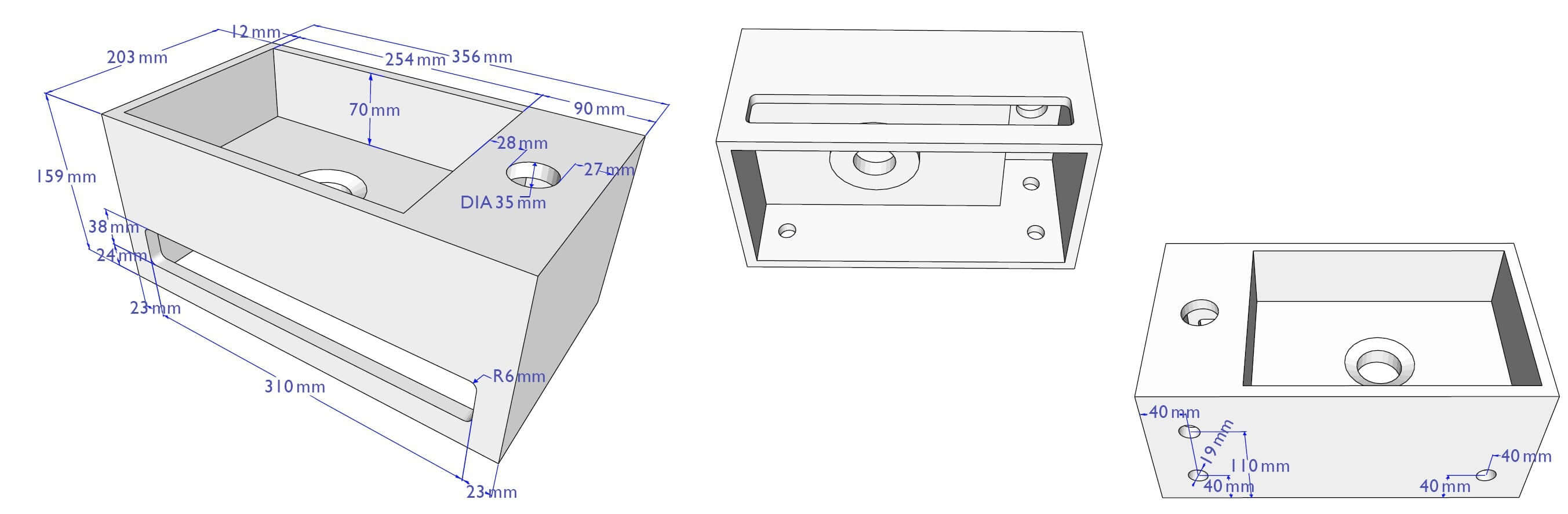 Solid Surface Fontein met Handdoekhouder Wiesbaden (Kraangat Rechts) 35,6X20,3X15,9 Cm
