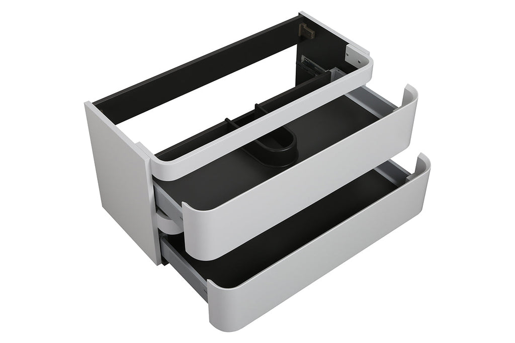 Novira onderkast afgeronde hoeken met 2 laden 1 uitsparing 80 x 48 cm mat wit