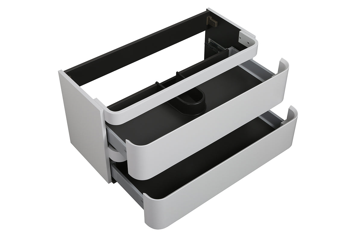 Novira onderkast afgeronde hoeken met 2 laden 1 uitsparing 120 x 48 cm mat wit