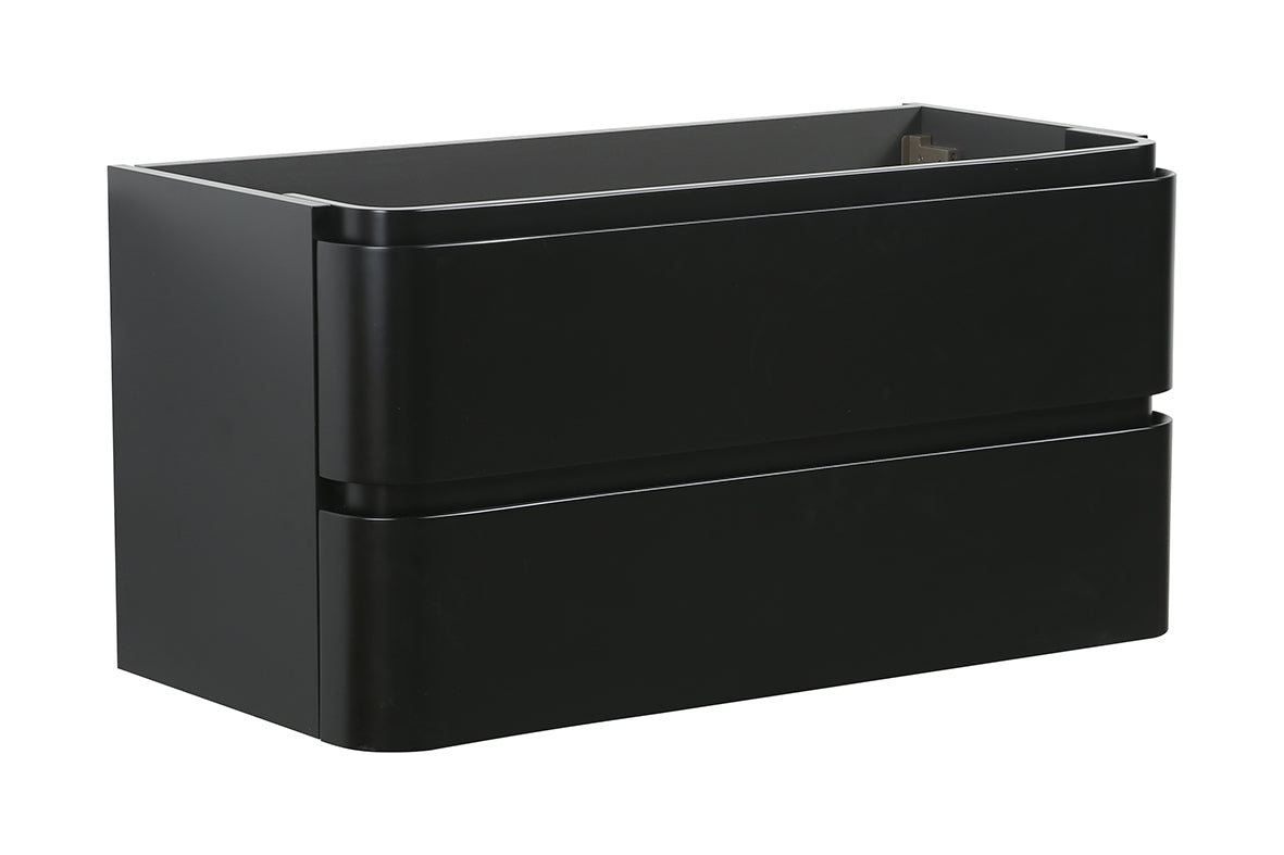 Novira onderkast afgeronde hoeken met 2 laden 1 uitsparing 100 x 48 cm mat zwart